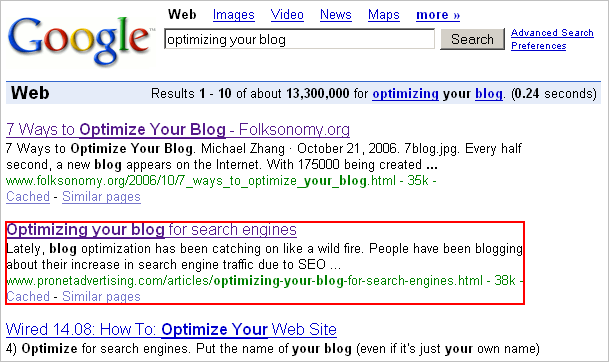 google search optimizing your blog