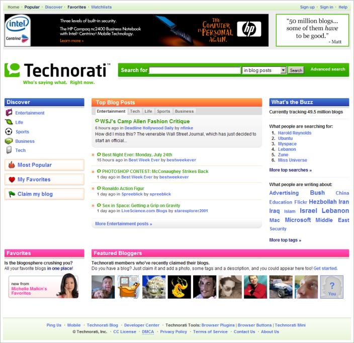 new Technorati homepage